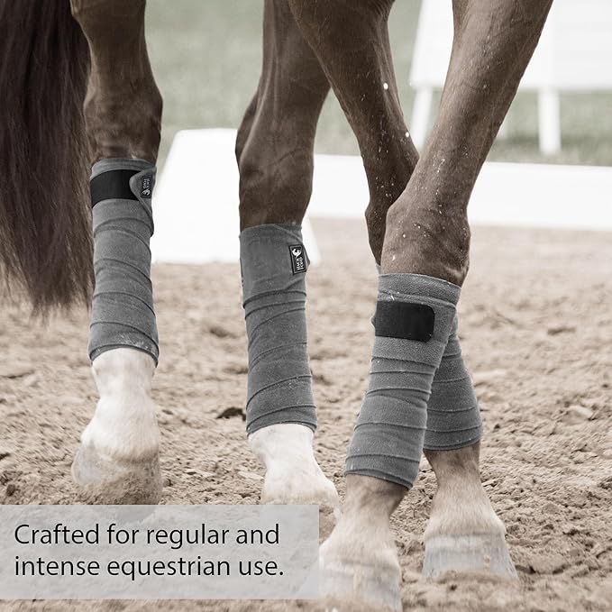 Horse Polo Leg Wraps, 10' Long Fleece Polo Wraps for Horses Set of 4, Horse Leg Bandages Stable Supplies Equestrian Boots Horse Leg Protection Dark Gray