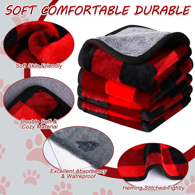 Reginary 4 Pcs Waterproof Guinea Pig Blankets Washable Small Animal Fleece Bedding Absorbent Guinea Pig Cage Liners Reusable Pet Pee Pad Sleep Mat for Hamster Ferret (Christmas Plaid,12 x 12 Inch)