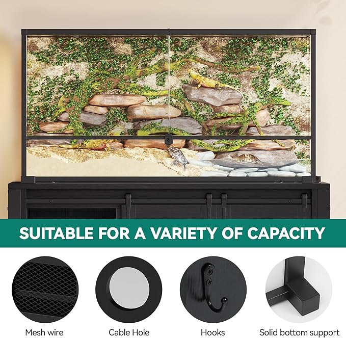 YITAHOME 120 Gallon Reptile Tank Stand with Power Outlets, Heavy Duty Large Reptile Tank Stand with Barn Door, Reptile Tank Turtle Terrariums Table for Accessories Storage,1100LBS Capacity