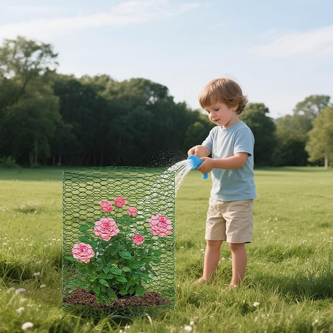 CIEOVO 32.8ft × 15.74 inches Wire Plant Protector from Animals, Metal Mesh Plant Cage Covers Rustproof Wire Plant Cages 30 U-Stakes 100 Ties for Plants Keeping Bunnies Chicken Birds Chicken Duck Out