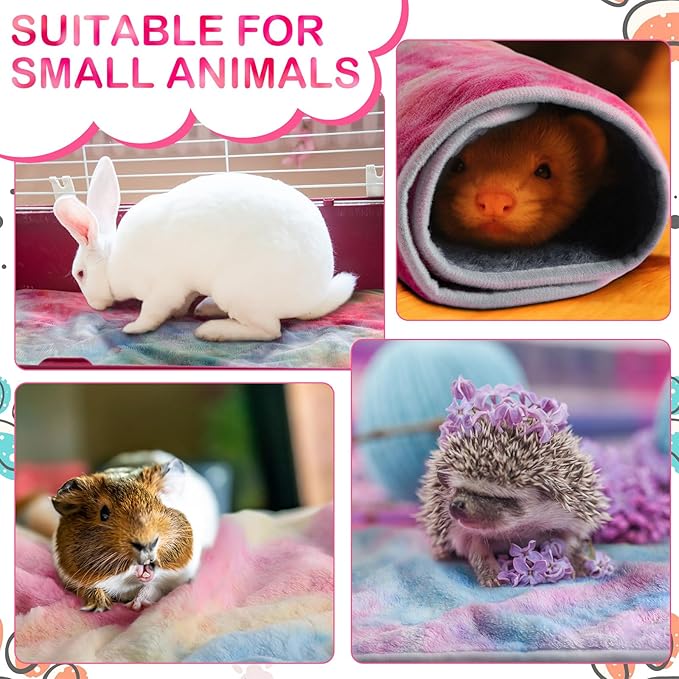 Tudomro 8 Pcs Guinea Pig Blankets Absorbent Washable Animal Fleece Bedding Cage Liners Waterproof Reusable Pet Pee Sleep Mat Pad Cover for Chinchilla Hamster Ferret(Tie Dye,12 x 12 Inch)