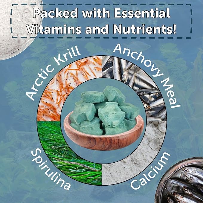 Aquatic Foods Inc. Spirulina Enriched Calcium Feeders for Shrimp, Snails, Crabs, Crayfish, Pleco, Catfish, All Tropical Fish…50 Count Bag