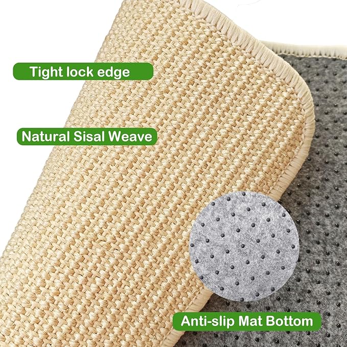 Rabbit Scratching Pad, 16 x 12 Inch Natural Sisal Bunny Scratch Mat Scratcher Mats Claws and Teeth Care for Biting Sleeping Nesting Small Animal Bedding Chew Toys Bed Play Toy (Beige, 1Pc)