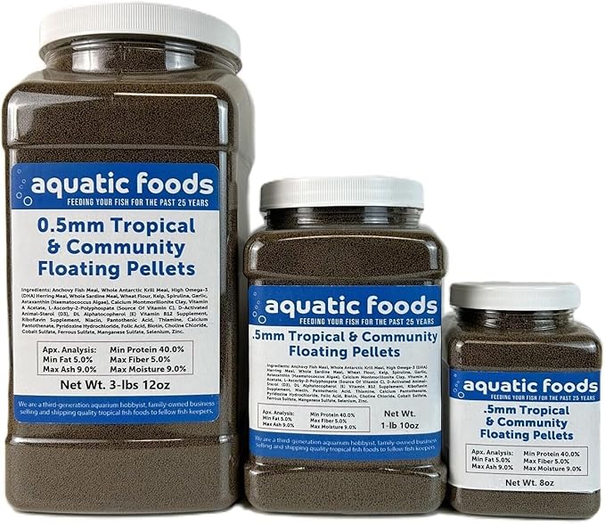 Aquatic Foods Inc. 0.5mm - 1/64" Tropical & Community Fish Floating Micro Pellets for Tetras, Guppies, Angel Fish, Small Cichlids, Goldfish. All Tropicals. - WL…8oz Jar
