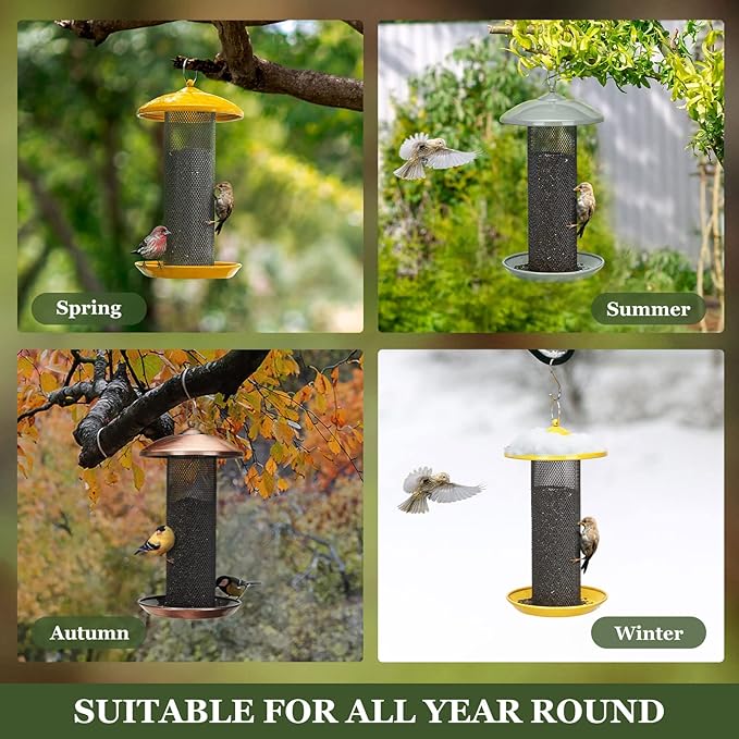 Kingsyard 2 Pack Finch Feeders for Outdoors Hanging, Metal Mesh Tube Bird Feeder for Nyjer/Thistle Seed, 2.5 lbs Large Capacity (Yellow)