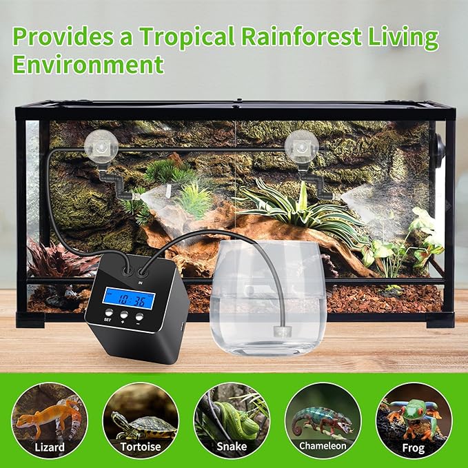 Reptile Mister System, Reptile Humidifier for Terrariums, auto Mister with 2 Spray Nozzles for Reptiles，Snakes,Frogs,Plants