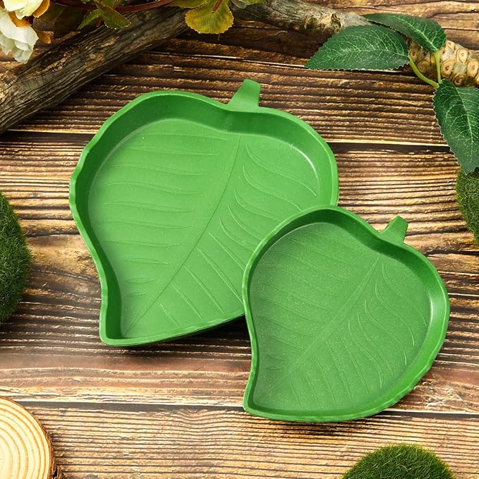 Boao 2 Pieces Leaf Reptile Food Water Bowl Plate Turtle Feeding Dishes for Tortoise Corn Snake Crawl Pet Bearded Dragon, Lizards, Gecko Drinking and Eating, 2 Sizes(Null)