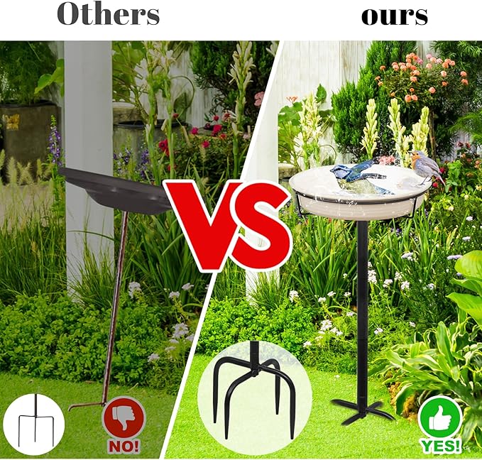 Bird Baths for Outdoors Heavy Duty, 35.5in Detachable Birdbaths for The Garden Clearance, Bird Bath Bowl Spa & Birdfeeder with Metal Stake Stand for Outdoors Garden, 4 Spiky Feet (C)