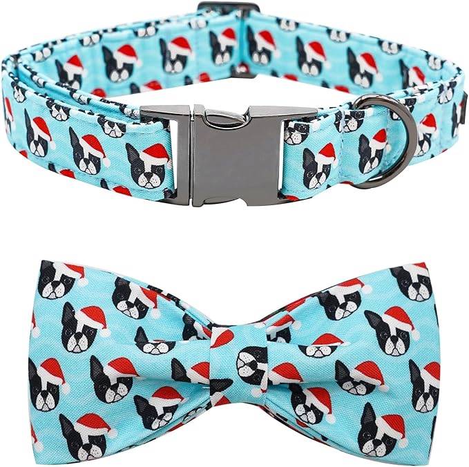 Dog Collar, Christmas Dog Collar Plaid Pet Collar Bow Holiday Bows Girl Boy Puppy Collar Adjustable Pet Collar for Small Dogs