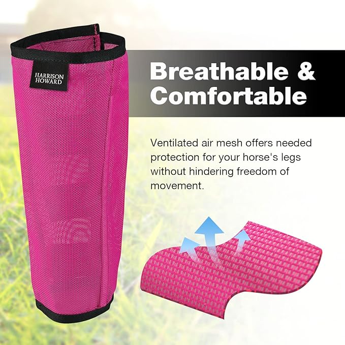 Harrison Howard Loose Fitting Fly Boots UV-Protective Extra Tough Mesh Ventilated Four Fasteners Stay-on Design Protect Horse Legs & Stomp-Reducing Set of 4 Magenta Small