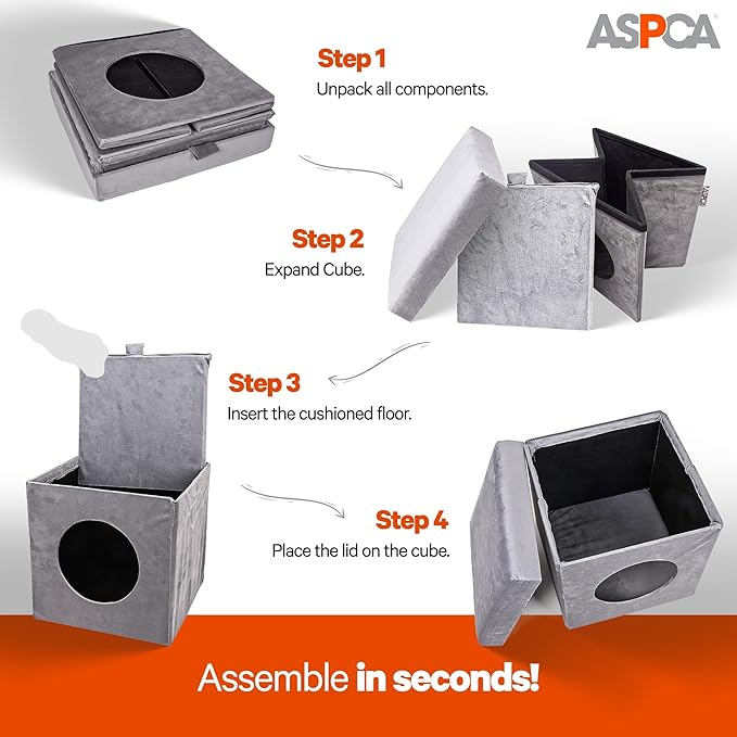 ASPCA-Indoor Cat Condo for Small Cats | Cozy Cat House for Indoor Cats & Kittens | Washable & Foldable | Compact Cat Houses & Condos for Play, Rest & Privacy | Easy to Assemble |12.5" x1.3.4"