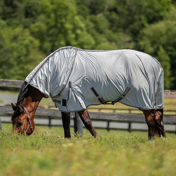 Equinavia Aktiv Athletic Detachable Neck Fly Sheet | Ultralight Poly Fabric | Extended Protection - Silver Gray - 84 in