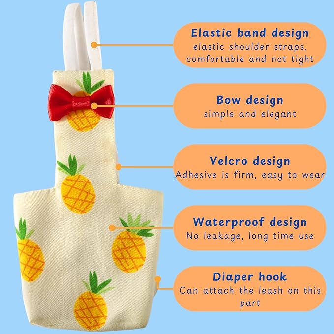 Birds Pigeon Diaper Pants Harness and Leash, Bird Diapers for Pigeons and Leash Harness, Diapers for Birds Cockatiel Parrot, Parakeet Diaper, Pigeon Pants, Parrot Clothes for Bird (XL-Pineapple)
