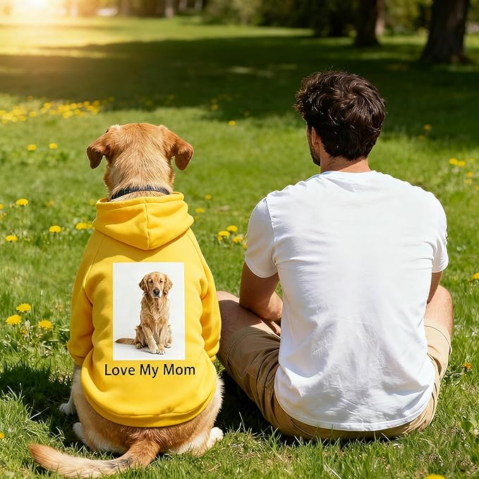 Custom Dog Hoodie, Personalized Sweatshirt with Photo Text Name Logo, Customized Hooded Sweater for Small Medium Large Dogs & Cats (Yellow, XXX-Large)