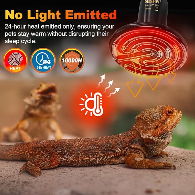 MIXJOY 150W Ceramic Heat Emitters - 2Pack No Light Reptile Heat Bulbs for Gecko, Lizard, Bearded Dragon, Turtle, Snake & Chicken