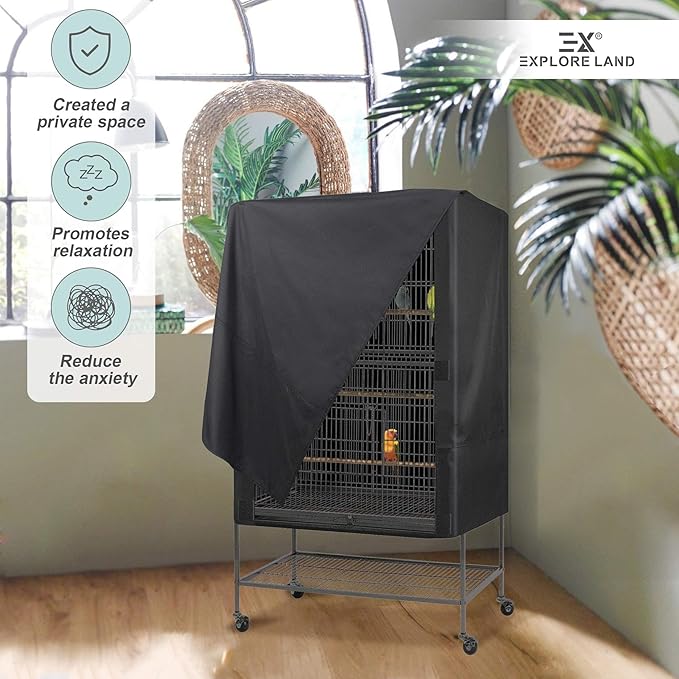 Explore Land Bird Cage Cover - Good Night Sunshade Enclosure for Cats, Mink, Totoro, Parakeet, Parrot and Small Animals (Black, XL)