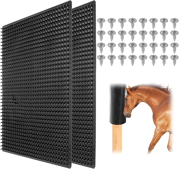 Horse Scratching Post Pad Goat Playground Toys for Horses and Goats to Play with Livestock Scratching Brush for Small Farm Animal Goat Sheep Cow Pig-2 Pack (14.2" x11.8")