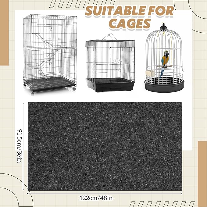 Nuanchu Large Bird Cage Mat, 48 x 36 Inch Under Pet Cage Mat, Absorbent/Waterproof Felt Pad for Bird Cages, Reptile Aquariums, Dog Kennels, with Non-Slip Backing for Hard Floors and Surfaces