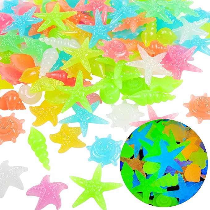 OSOPOLA 100 PCS Glow in The Dark Rocks - Mixed Color Luminous Stones Starfish-Shaped Sea Aquarium Glow Stones Fish Tank Rocks Outdoor Decor Garden Yard Walkway Pathway FD05MX100A