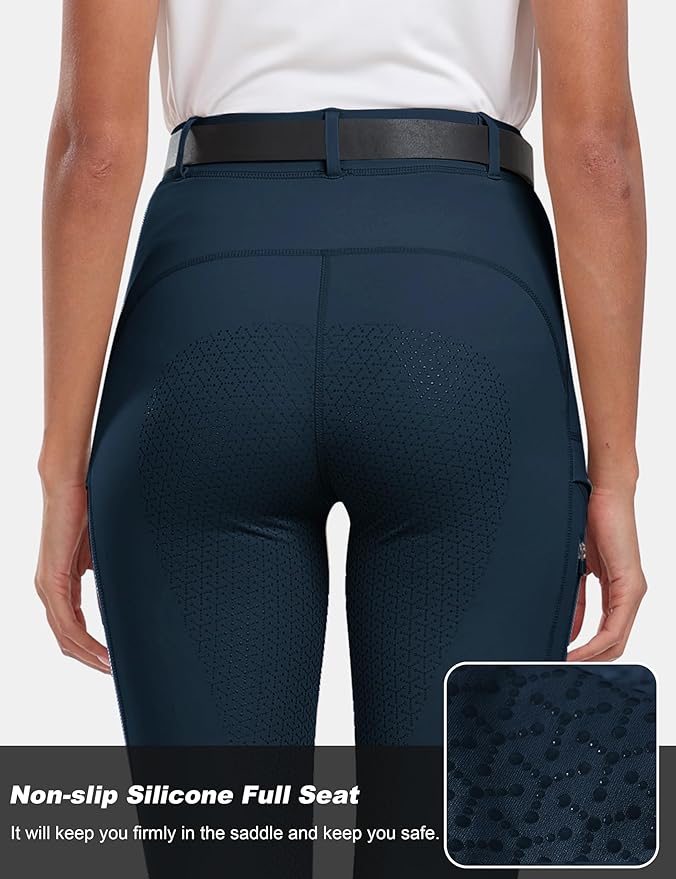 MoFiz Women's Silicone Full Seat Horse Riding Pants Zipper Pockets Equestrian Breeches Riding Tights