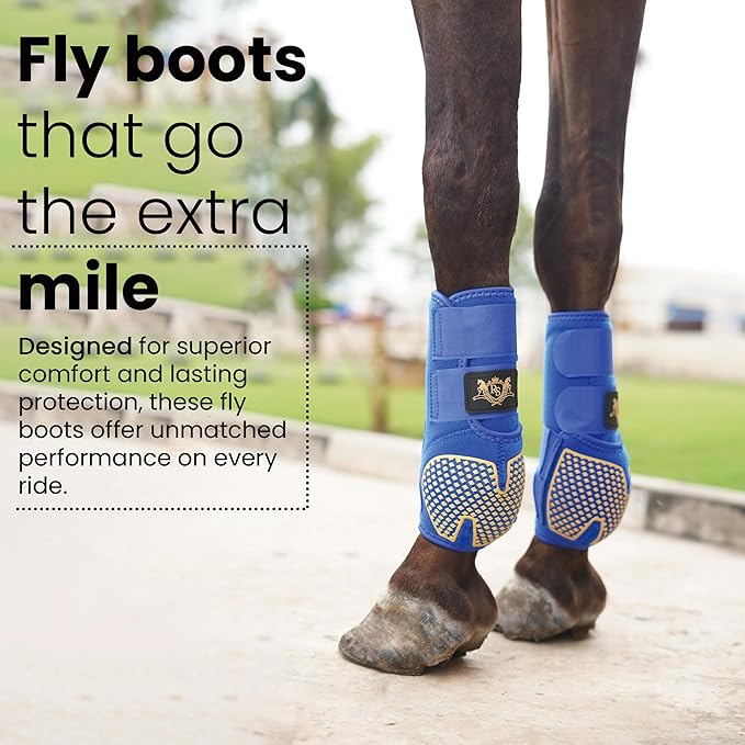 RS Premium Design Gold Line Horse Boots | Comfortable, Protective & Shock Absorber | Sport Boots for Horses Best for Jump Training | Ok Fabric 1682D Provides Ultimate Flexibility