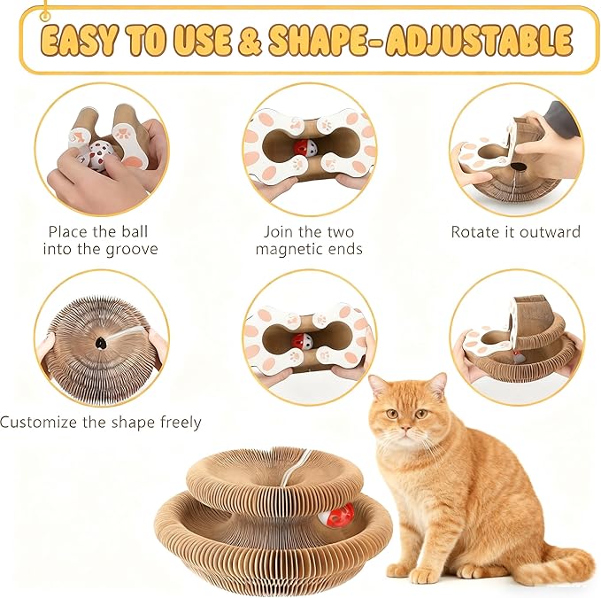 Cat Scratcher Toys for Indoor Cats - 2PCS Kitty Kurlz Magic Organ Cat Scratcher Board, Cardboard Cat Scratching Board Ball Scratcher Pad