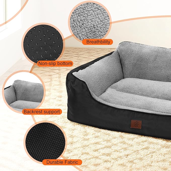 Dog Beds Large Sized Dogs, Dog Beds for Extra Large Dogs, Bolsters Pets Beds with Non-Slip Bottom, 37”x30”x8”, Black