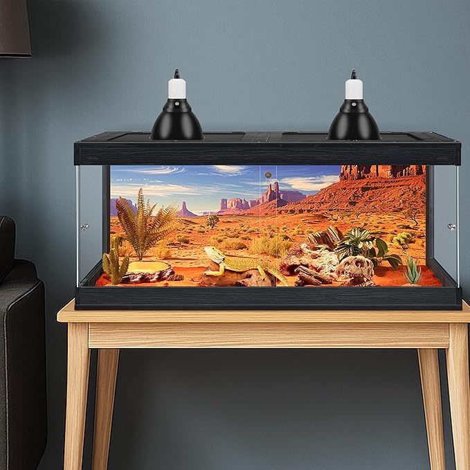 Royxen Bearded Dragon Tank, Tempered Glass Reptile Terrarium with Metal Mesh Top, 3-Side Clear Anti-Scratch Glass Lizard Tank for Reptile Habitat (Black, 82 Gallons,48" Length)