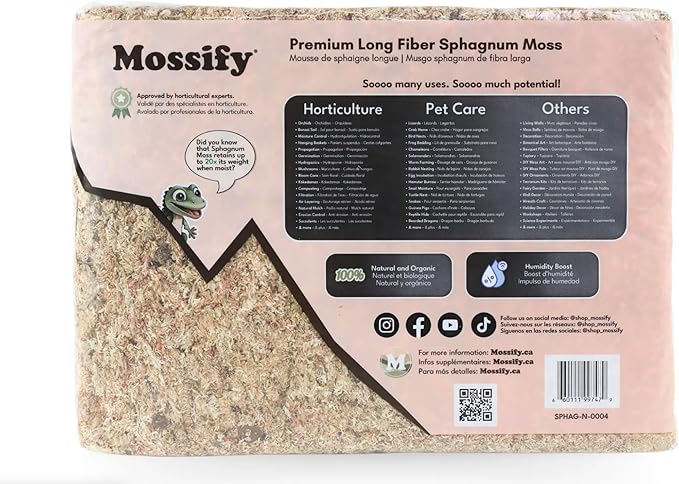Mossify Premium Sphagnum Moss for Plants 50g, 1.8 Oz - Long Fiber Moss for Plants Indoor, Orchids, Terrariums, Gardening, Reptiles – Moisture Plant Moss for Propagation, Soil & Habitat Bedding