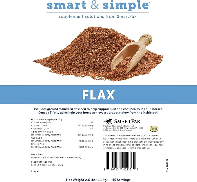 Smart & Simple Flax | Flax Seed Supplement for Horses | Provides 5,600 mg of Omega 3, Fatty Acids | Supports Skin and Coat Healthy | 45 Servings | 2.6 lb Bag
