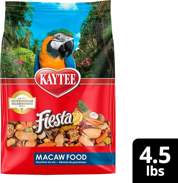 Kaytee Fiesta Macaw Food, Nutritious and Fun Blend, Supports Skin, Feather, Digestion, Brain and Heart Health, 4.5 pounds