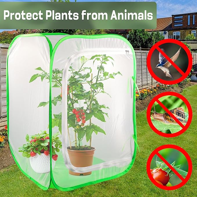 Mesh Plant Tent Enclosure, Pop-Up Cage Plant Cover, Outdoor Garden Protection Guard for Pests, Bird, Pest (24 x 24 x 36 Inches)