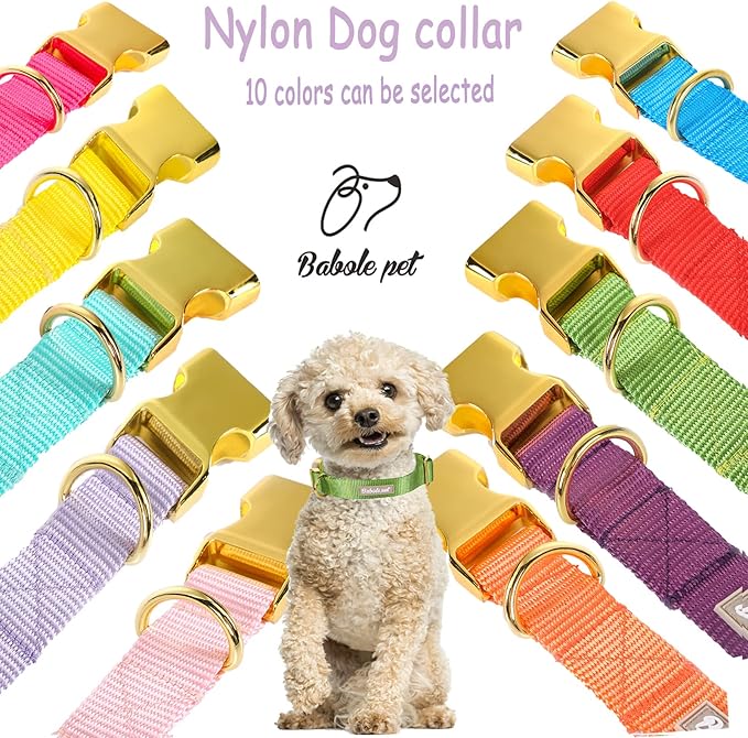 Nylon Dog Collar - Adjustable Green Soft Webbing Dog Collars for Small Medium Large Dogs Boy Girl Puppy Collar with Safety Metal Buckle M