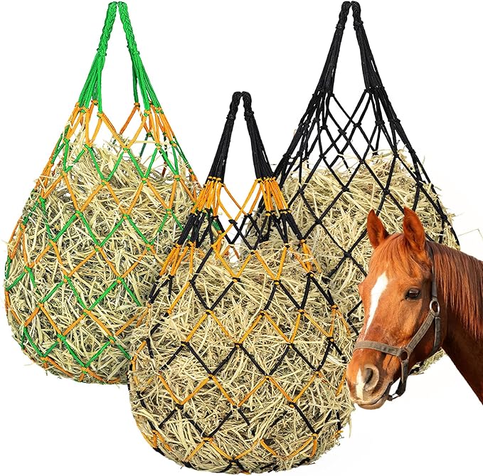 3 Pcs Hay Bags for Horses, Hay Nets for Horses Goat Sheep,Goat Hay Feeder for Slower Feeding,Strong Load-Bearing Hay Bag Hanging for Horse Stable Trailer