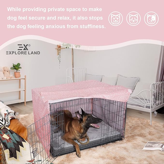 Explore Land Pattern Dog Crate Cover for 30 Inches Wire Cage, Heavy-Duty Polyester 1 2 3 Doors Standard Metal Pet Kennel Enclosure (Princess Pink)