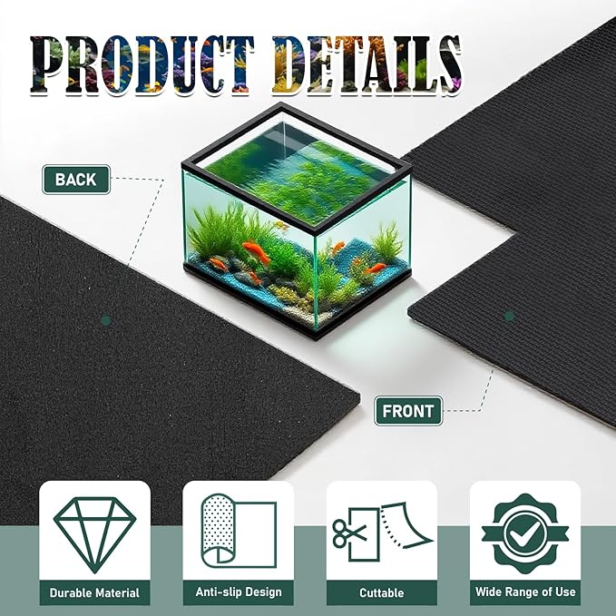 48x24 Inch Aquarium Leveling Mat - Neoprene Non-Slip Shockproof Fish Tank Pad, 0.2" Thick Waterproof Tank Base Cushion for Uneven Surfaces, Cut-to-Size Floor & Desktop Protector