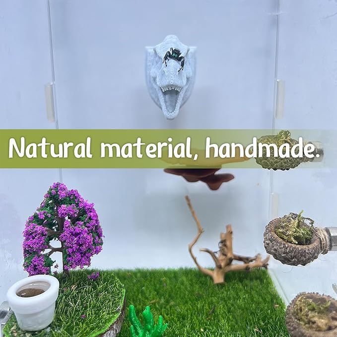 Jumping Spider Hide,3D Printed Dinosaur Head - A Fun Habitat for Jumping Spiders, Small Reptiles, and Small Pets, Suitable for Home Decor with Animal Enclosures (Marble Color)