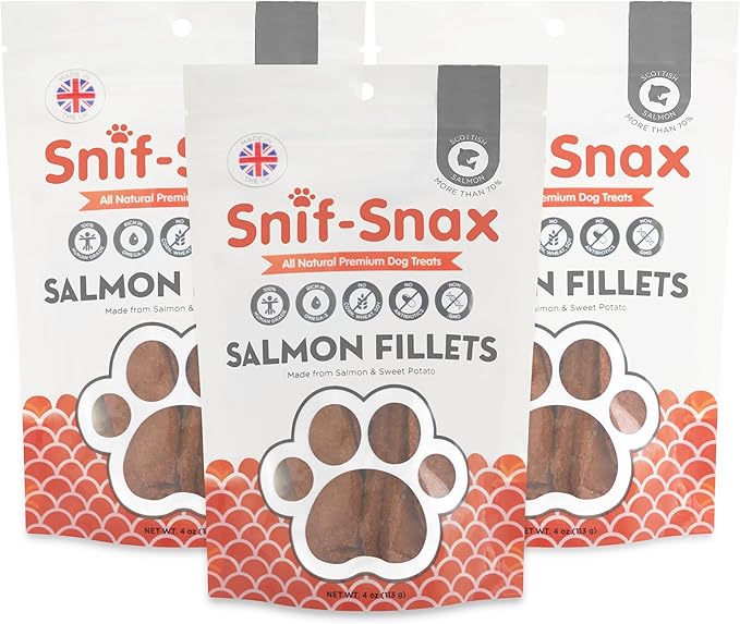 Snif-Snax Salmon Fillets Dog Treats 3 Pack – All Natural Human Grade Grain Free Training & Reward – High Protein Salmon Sticks for Dogs, Healthy Puppy Treats, Soft Jerky-Style Strips