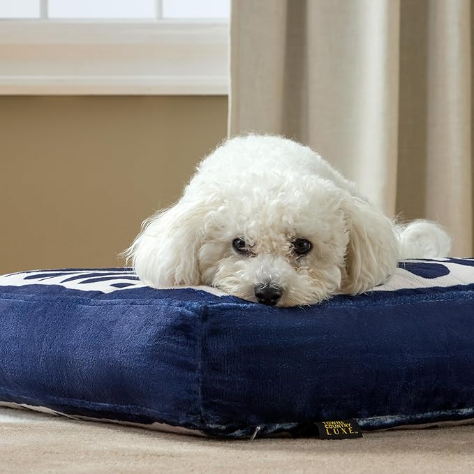 TOWN & COUNTRY LUXE CuddleTown Matisse Everwash® Pillow Pet Bed, Water Repellent Floor Pillow, Machine Washable Cover, Soft & Calming, Navy Blue, Small 28"x22"x4"
