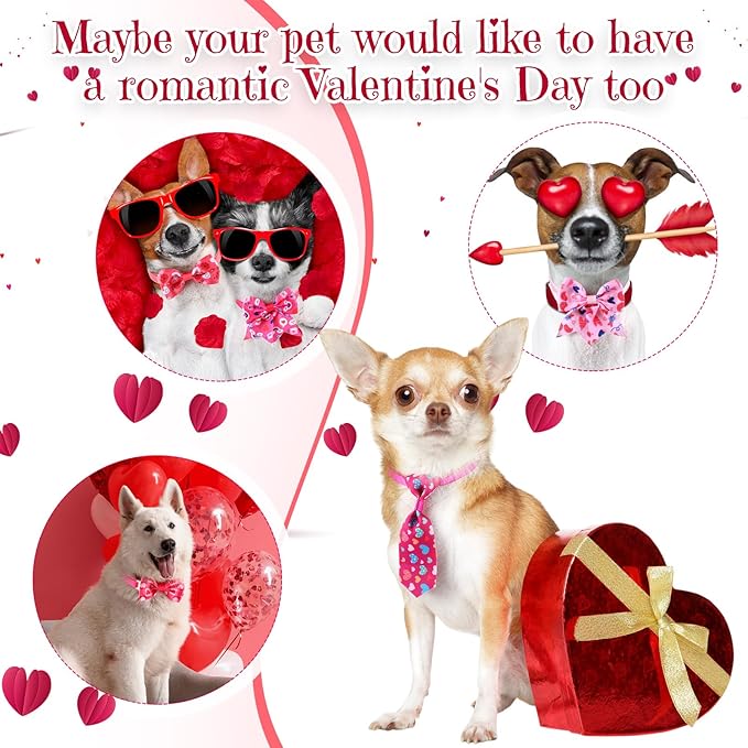 Talltalk 360 Pcs Halloween Dog Bow Ties Collars Set Adjustable Thanksgiving Christmas Fall Xmas Dogs Neckties Grooming Accessories for Small Medium Large Pet Cat Decoration(Valentine)