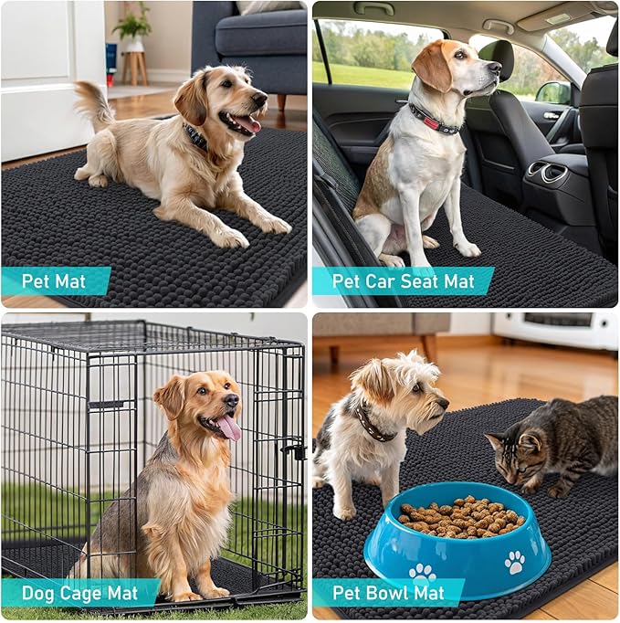 OLANLY Dog Door Mat Set 4-Piece 30x20, Absorbs Moisture and Dirt, Absorbent Non-Slip Washable Doormat, Quick Dry Chenille Mud Mat for Dogs, Entry Indoor Entryway Carpet for Inside Floor, Dark Grey