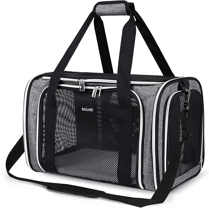 BAGLHER Pet Travel Carrier, Cat Carriers Dog Carrier for Small Medium Cats Dogs Puppies, Airline Approved Small Dog Carrier Soft Sided, Collapsible Puppy Carrier. Grey
