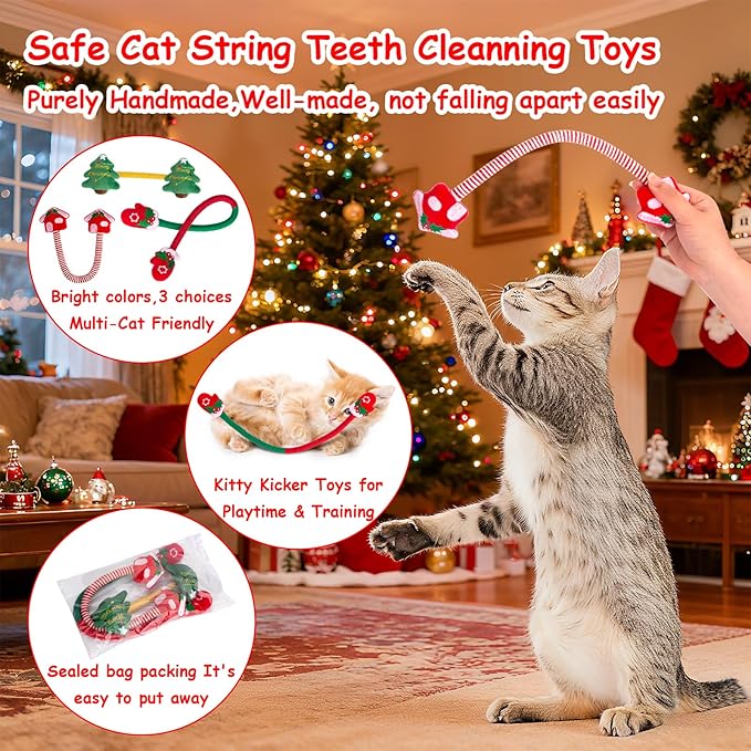 Retro Shaw Christmas Catnip Toys, Kitty Xmas Bundle Cat Toys Chew Ropes 3PCS, Catnip Kitten Toys for Indoor Cats Kitty, Safe Kitten Teething Chew Toy Cat Nip Kicker String