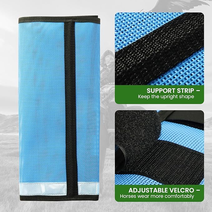 Fly Boots for Horses Set of 4 Leg Wraps Protection, Mesh Horse Fly Leggings Breathable Tendon Boots for Reduces Stomping & Leg Fatigue Sky Blue Large