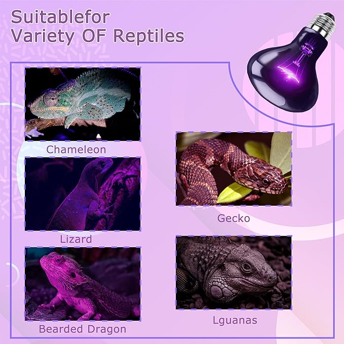 75W Reptile Night Light Bulb, UVA Heat Lamp – Simulated Natural Moonlight Purple Basking Bulb for Bearded Dragon, Lizard, Snake, Turtle, Chameleon, Amphibians, Aquarium & Terrarium Use