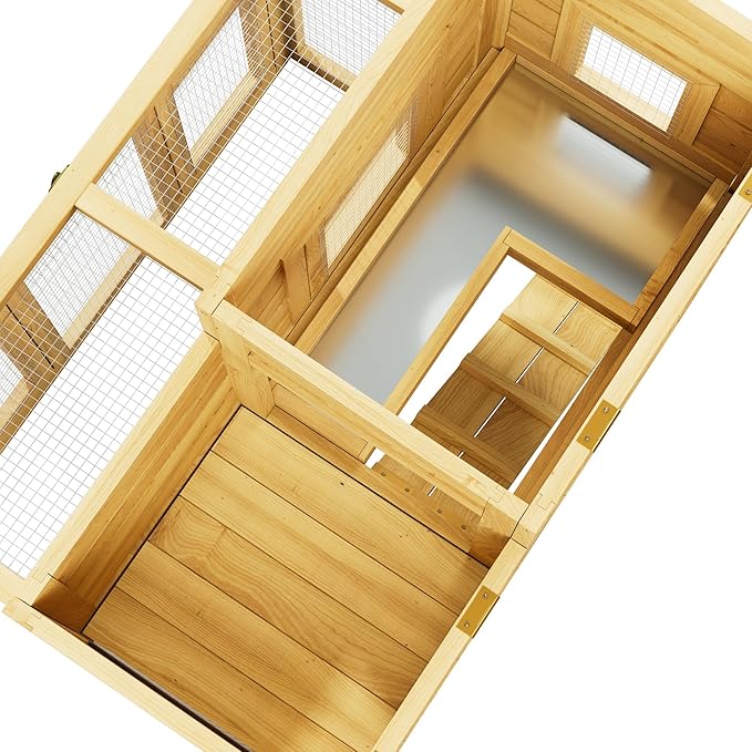 Chicken Coop Outdoor Wooden with Waterproofing Roof, Runways, Pull-Out Trays and Openable Top for Poultry Cage (Yellow)