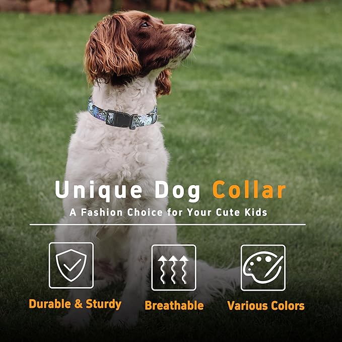 Dog Collar for Boys & Girls, Puppy Collar for Small to Large Dogs, Adjustable Soft Pet Collar with Safety Buckle - Purple Floral Pattern, XS