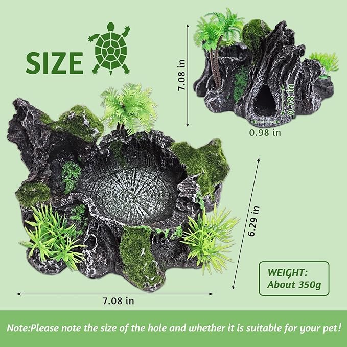 PINVNBY Reptile Water Dish, Crested Gecko Food Dish, Artificial Plants and Moss Reptile Food Water Bowl for Bearded Dragon, Lizards, Geckos, Turtle, Hermit Crab, Snake (with Moss)