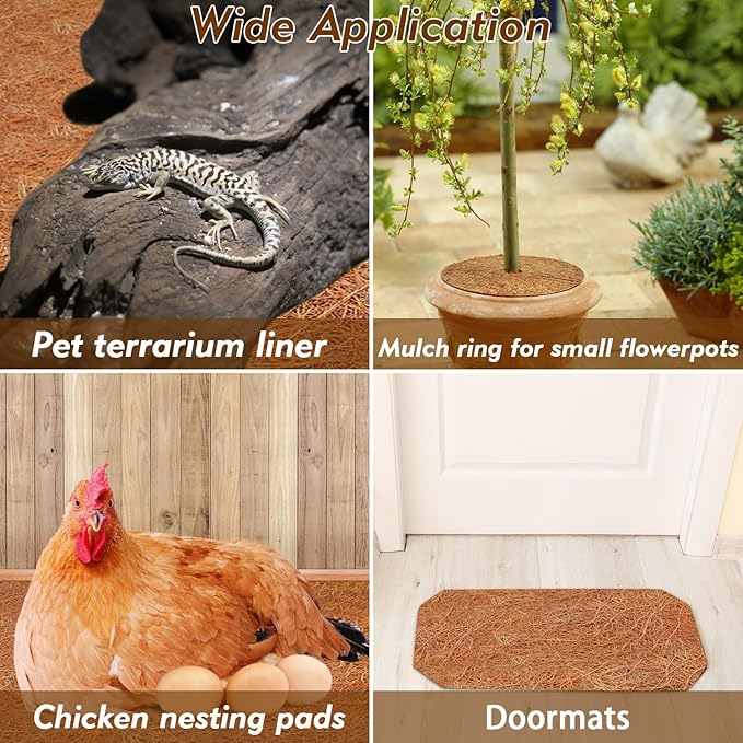 ZeeDix 10 Pcs Reptile Mat, 8X8 inch Natural Coconut Fiber Liner Mat Flooring Accessories for Reptile Tank - Bearded Dragon Tortoise Lizard Turtle Snake Leopard Gecko Substrate Bedding