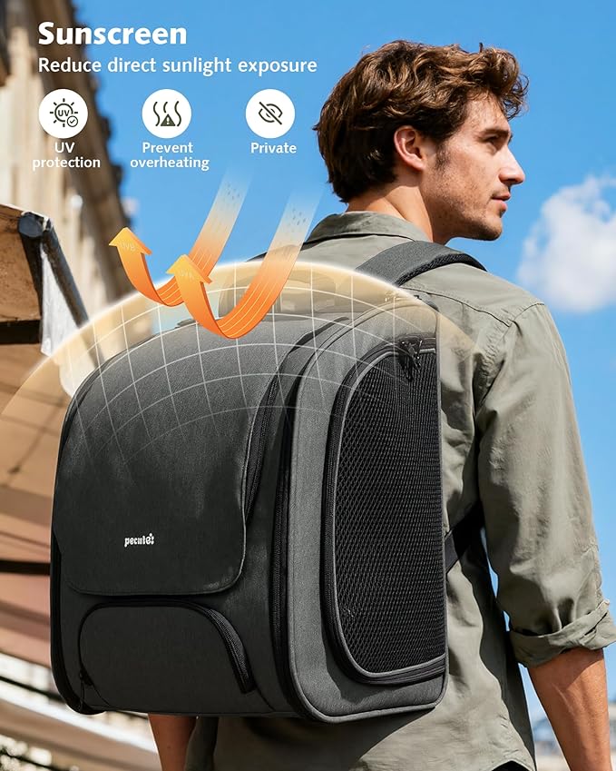 Pecute Cat Backpack Carrier Expandable, Large Space Cat Bubble Backpack, Breathable Cat Carrier, Shaded Dog Backpack Carrier for Travel, Hiking, Suitable for Shopping, and Vet, Gray